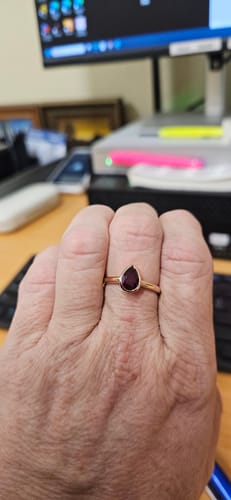 Customer photo review of Created Ruby Pear Shape Ring in 9ct Rose Gold