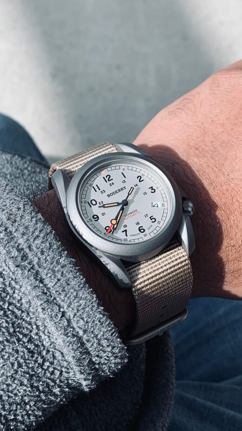 Customer photo review of VOYAGER - 100M Waterproof Titanium Automatic Field Watch | White
