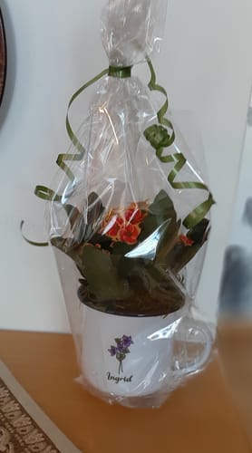 Customer photo review of Personalisierbare Geburtsblume mit Name - Emaille Tasse