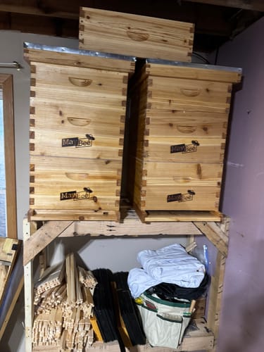 Customer photo review of MayBee Hives 10 Frame Complete Cedar Wood Beehive Kits Include: 2 Deep Bee Boxes And 1 Super Bee Box with Pine Wooden Frame And Beeswax Coated Plastic Foundation