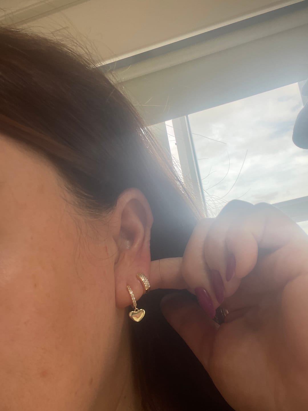 Customer photo review of Amore Heart Hoop Earrings Gold