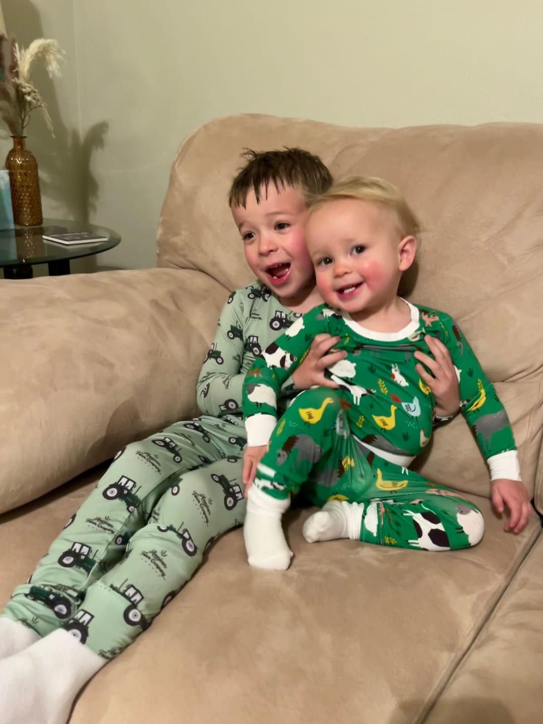 Customer photo review of Green Tractor Toddler/Youth Bamboo Pajama Set
