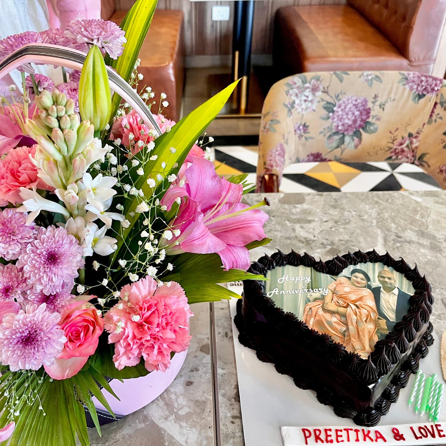 Customer photo review of Heart Shaped Anniversary Photo Cake