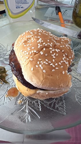 Reseña con foto de un cliente sobre Hamburguesa Premium