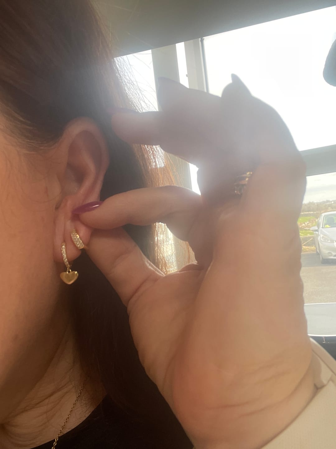 Customer photo review of Bold Pave Huggies in Gold