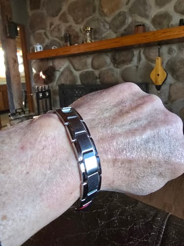 Customer photo review of Iron Man Armor Titanium Magnetic Bracelet: Helps Pair Veterans With A Service Dog Or Shelter Dog
