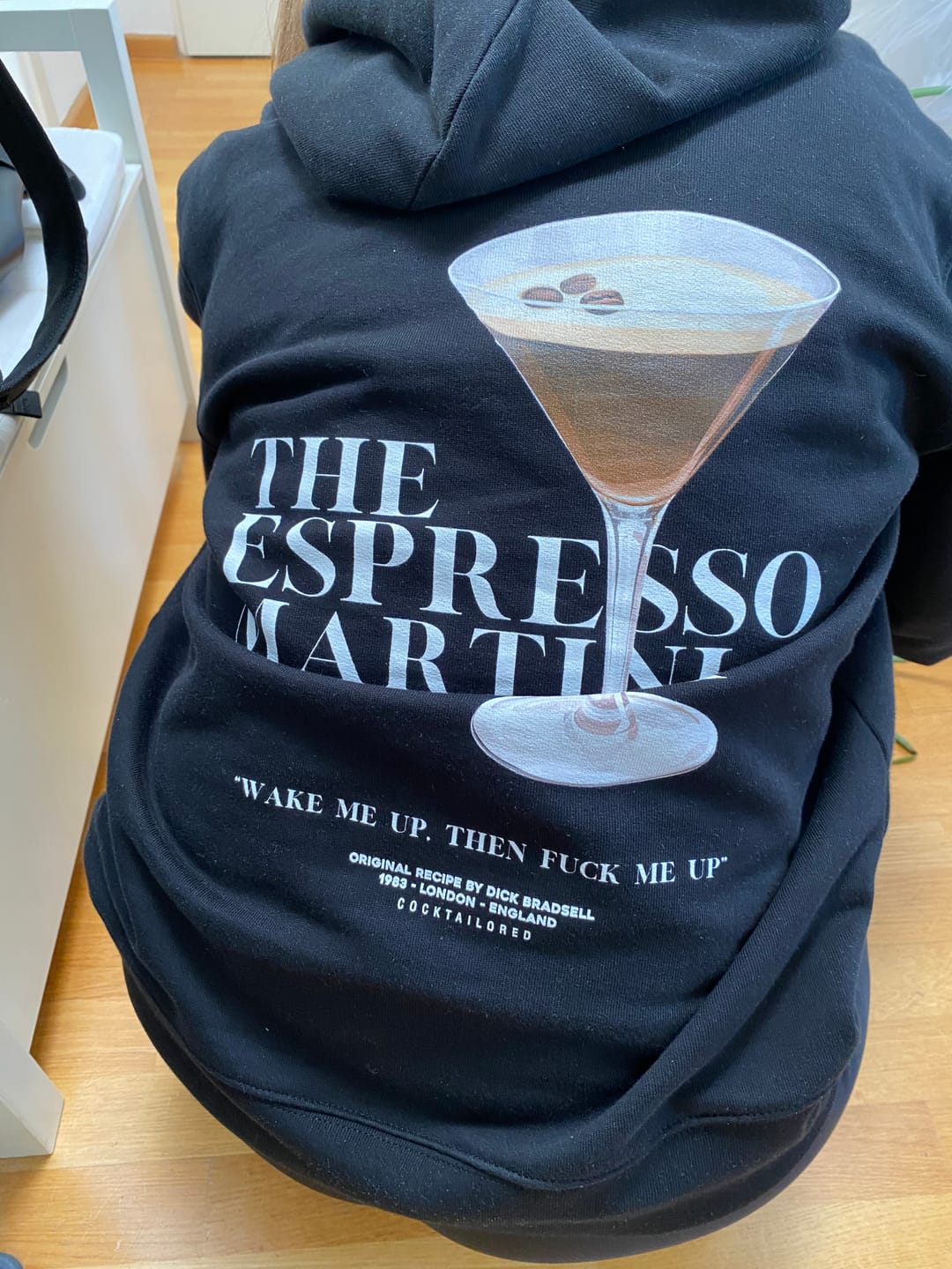Customer photo review of Espresso Martini "Wake Me Up" eco hoodie