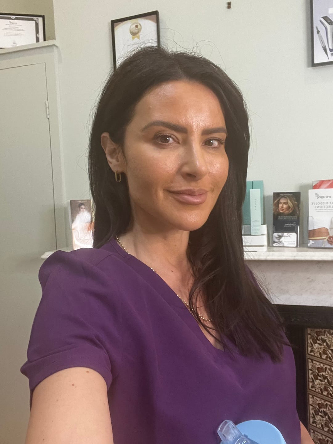 Customer photo review of ELIZABETH Two Pocket Scrub Top (Original SLTECH™ fabric) - Aubergine