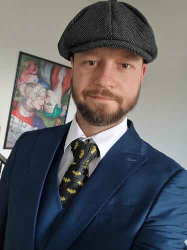 Customer photo review of Barry Wang Black Purple Bat Silk Novelty Tie Handkerchief Cufflinks Set