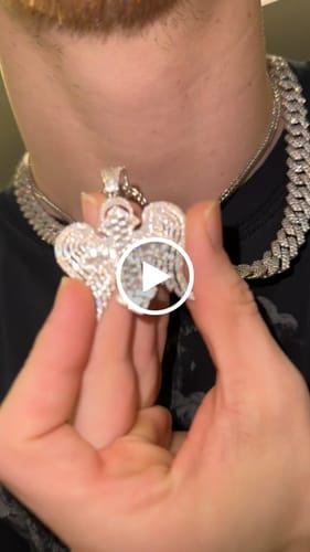 Customer video review of Sharp Cross Wings Baguette Iced Out Moissanite Pendant .925 Silver