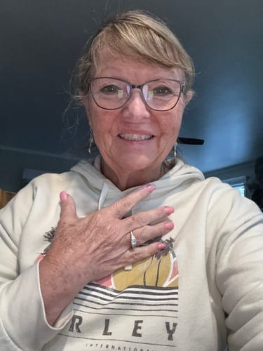 Customer photo review of Bezel Round Moissanite Channel Euro Shank Engagement Ring