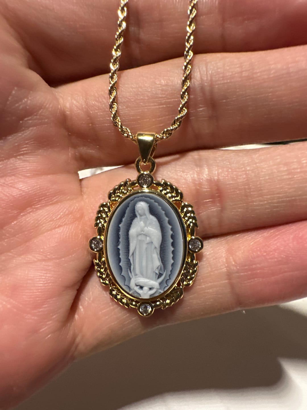 Customer photo review of French Blue Cameo Mary Necklace