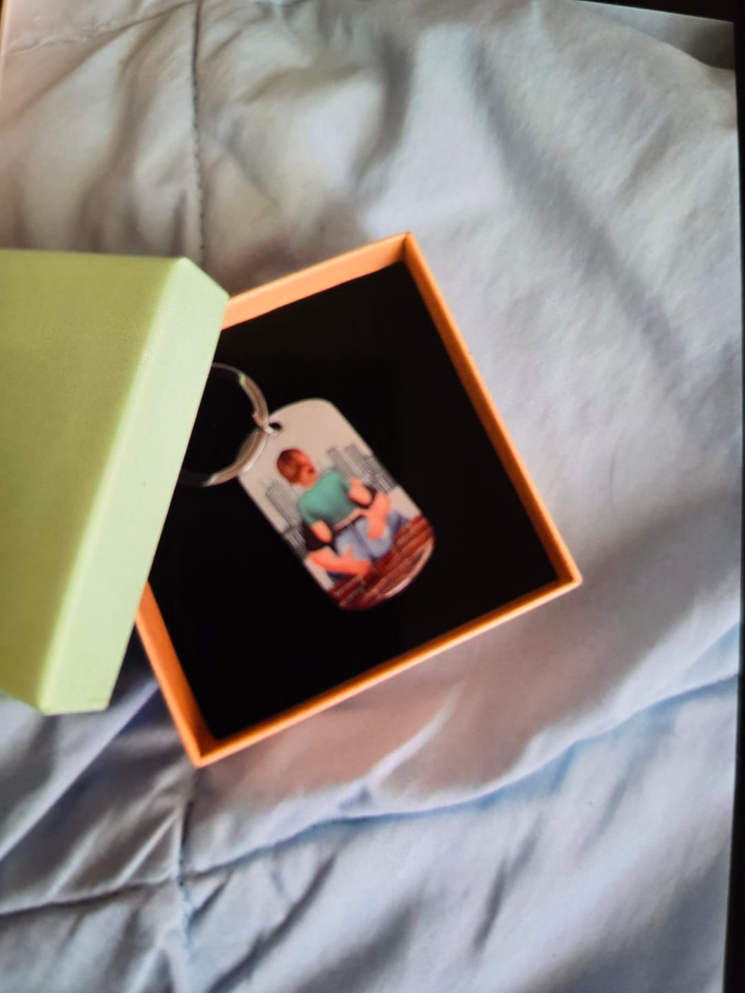 Customer photo review of Drive Safe - Personalized Engraved Stainless Steel Keychain