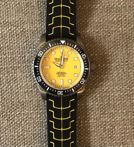 Customer photo review of Oceaneva Men's Deep Marine Explorer II 1250M Titanium Watch Yellow