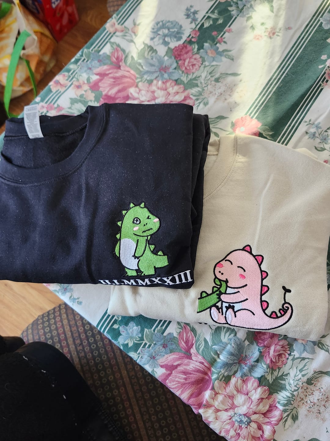 Customer photo review of Lovely Couple Dinosaur Custom Roman Numeral Matching Embroidered Hoodies For Couples