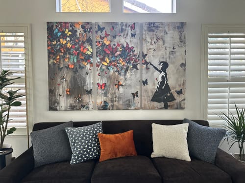 Customer photo review of Banksy Wall Art - Banksy Girl and Butterfly Explosion Wall Art Canvas Print | Girl with Butterflies Abstract Artwork