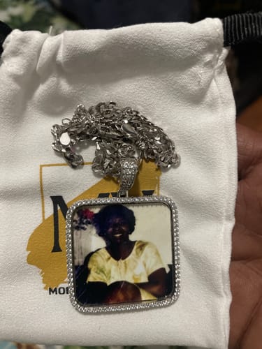 Customer photo review of Iced Out Square Photo Pendant