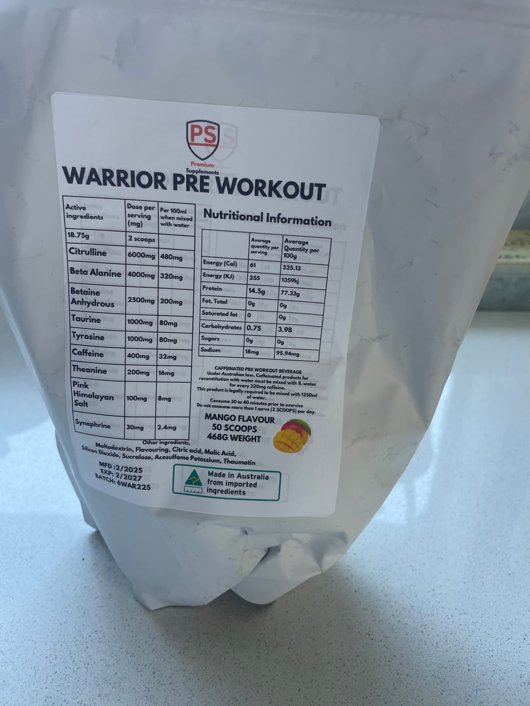 Customer photo review of Warrior High-Stimulant Pre-workout