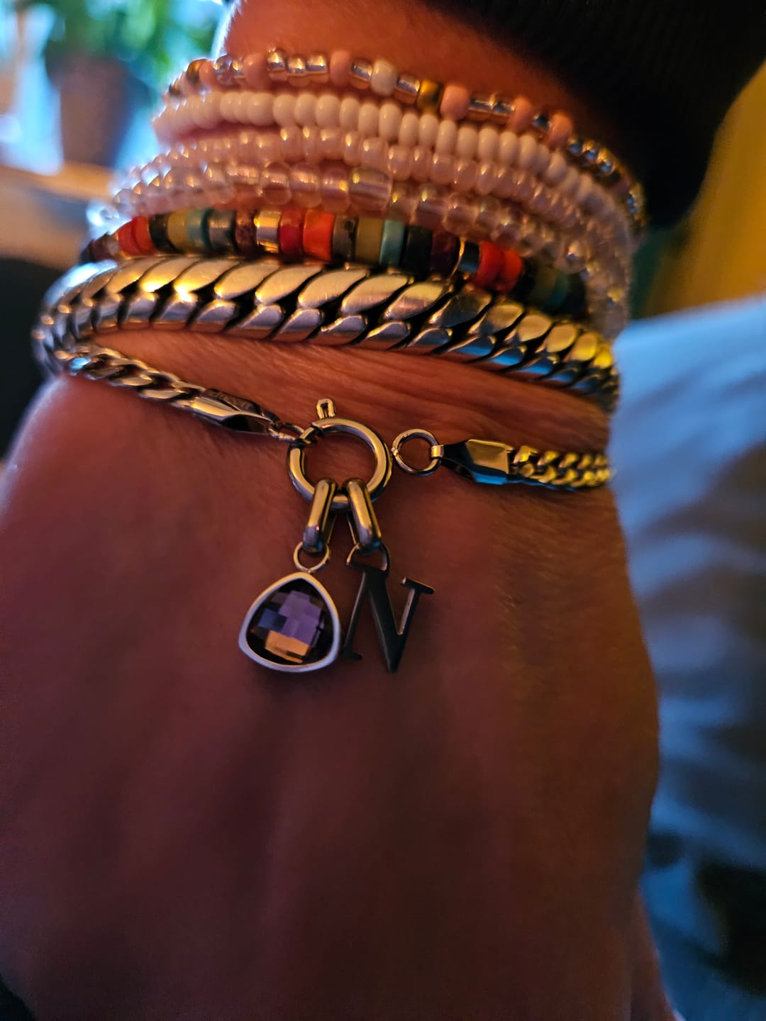Customer photo review of Letter & birthstone bracelet silver