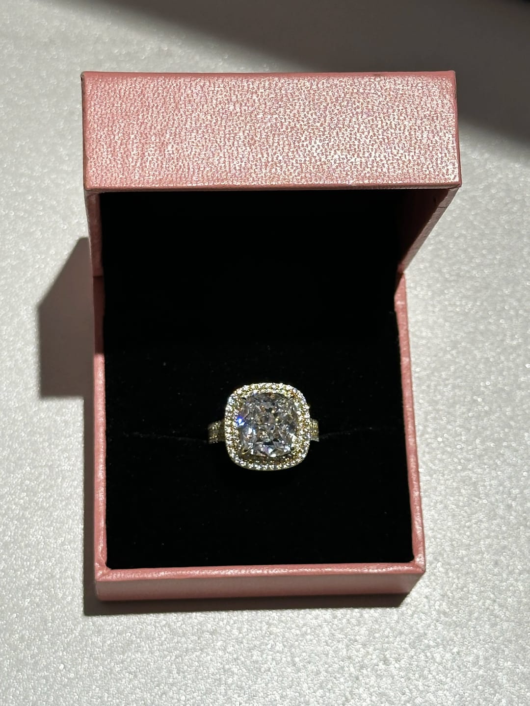Customer photo review of Vintage Cushion Cut Sterling Silver Engagement Ring