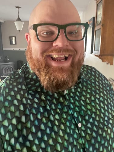 Customer photo review of Green Dragon Scales Button Up Shirt