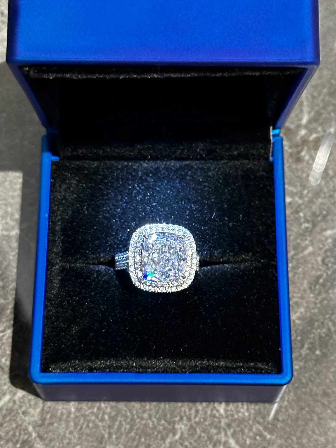 Customer photo review of Vintage Cushion Cut Sterling Silver Engagement Ring