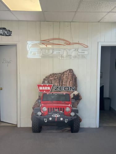 Customer photo review of Ruby's Auto Body - Premium Neon Artwork