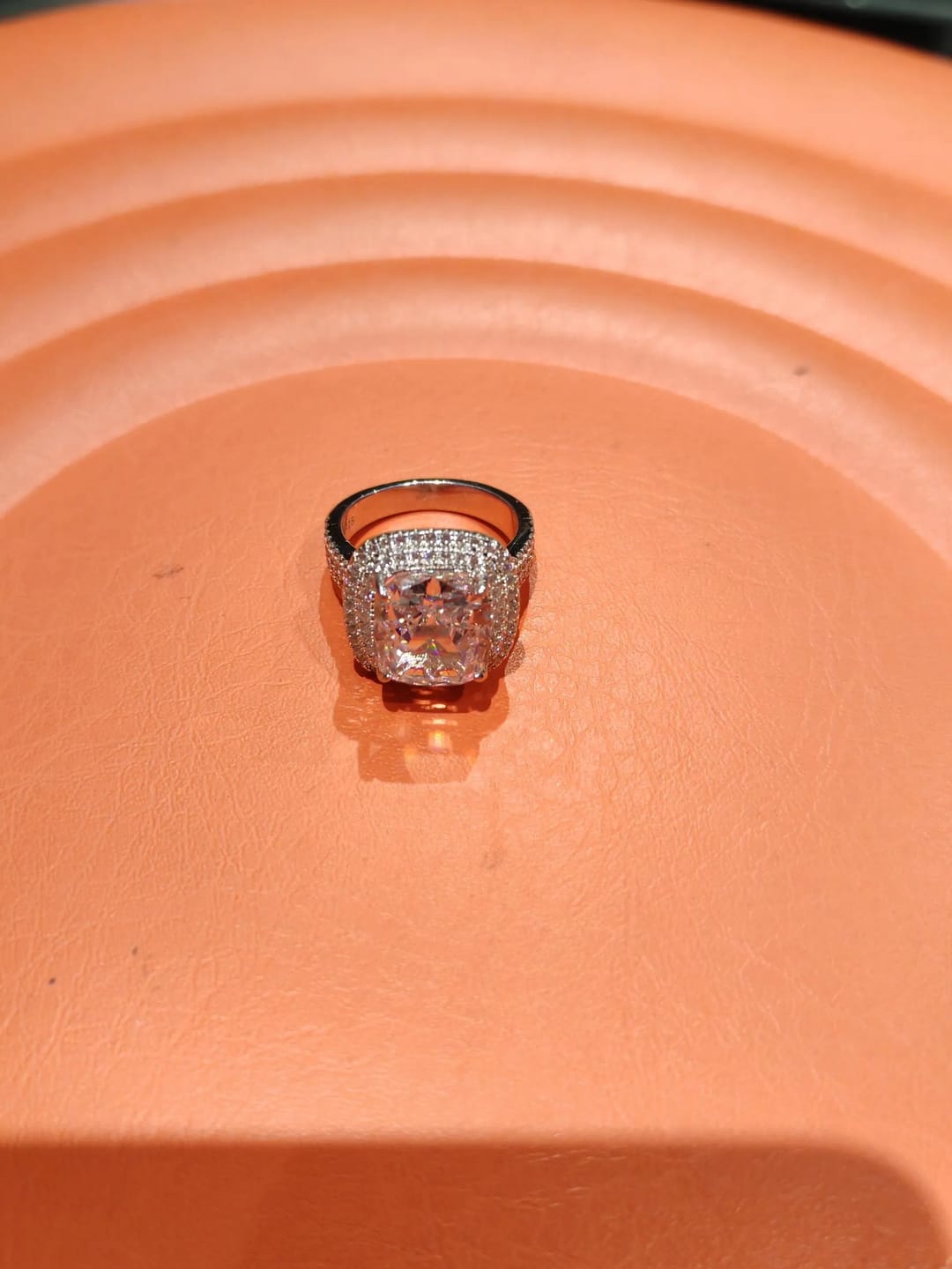 Customer photo review of Vintage Cushion Cut Sterling Silver Engagement Ring