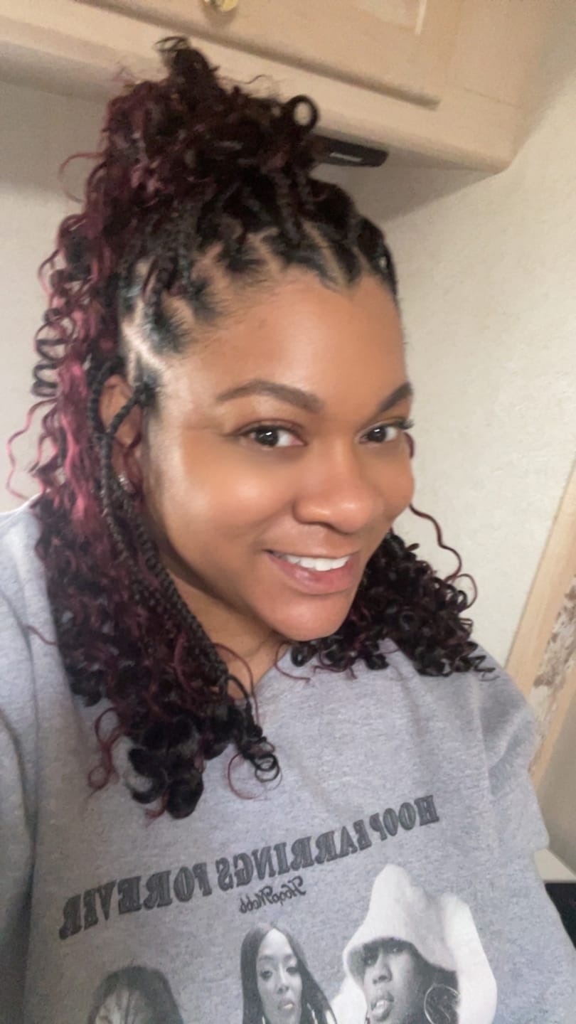 Customer photo review of Burgundy Deep Wave Bulk Hair Extensions for Braiding