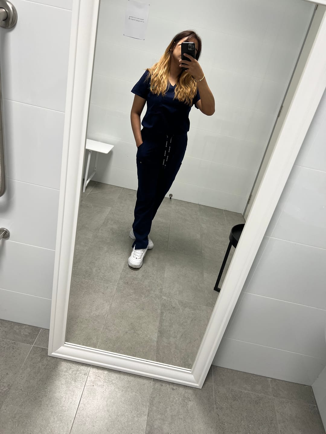 Customer photo review of FLORENCE Three Chest Pocket Scrub Top (Original SLTECH™ fabric) - Navy