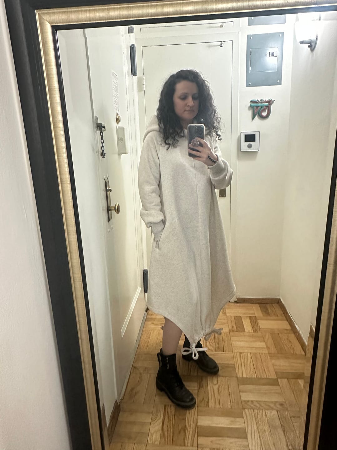 Customer photo review of Oversize Cream Hoodie Dress
