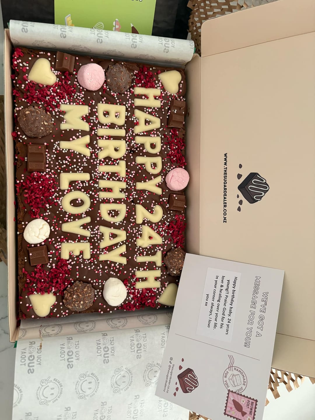Customer photo review of Mega custom message heart brownie