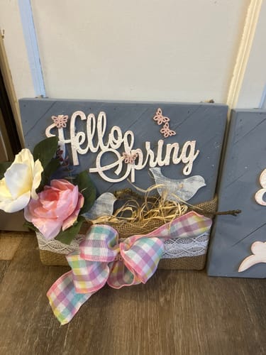 Customer photo review of Unfinished Wood Hello Spring Shape - Word Craft - up to 46"