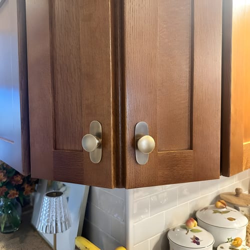 Customer photo review of Brass Antique Round Drawer Pulls with Backplate