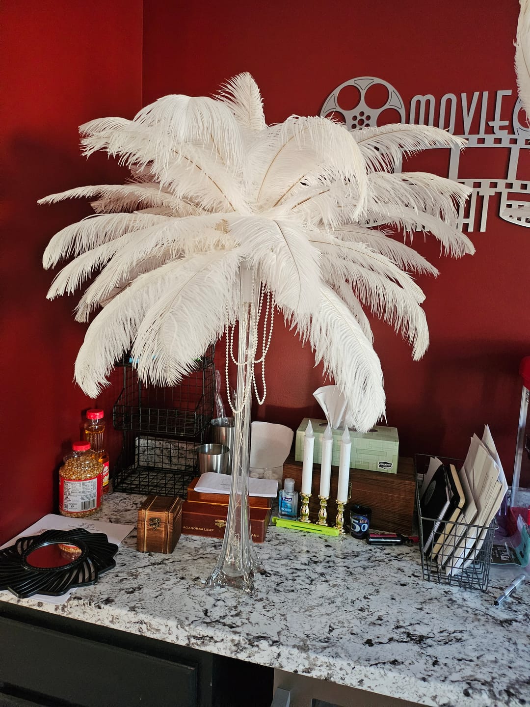 Customer photo review of Complete Feather Centerpiece With 24" Vase (White)