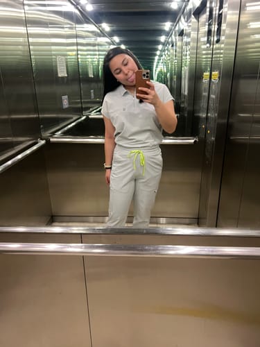 Customer photo review of Zip-Up Polo MoveTech® Scrub Top - Women / Cool Grey