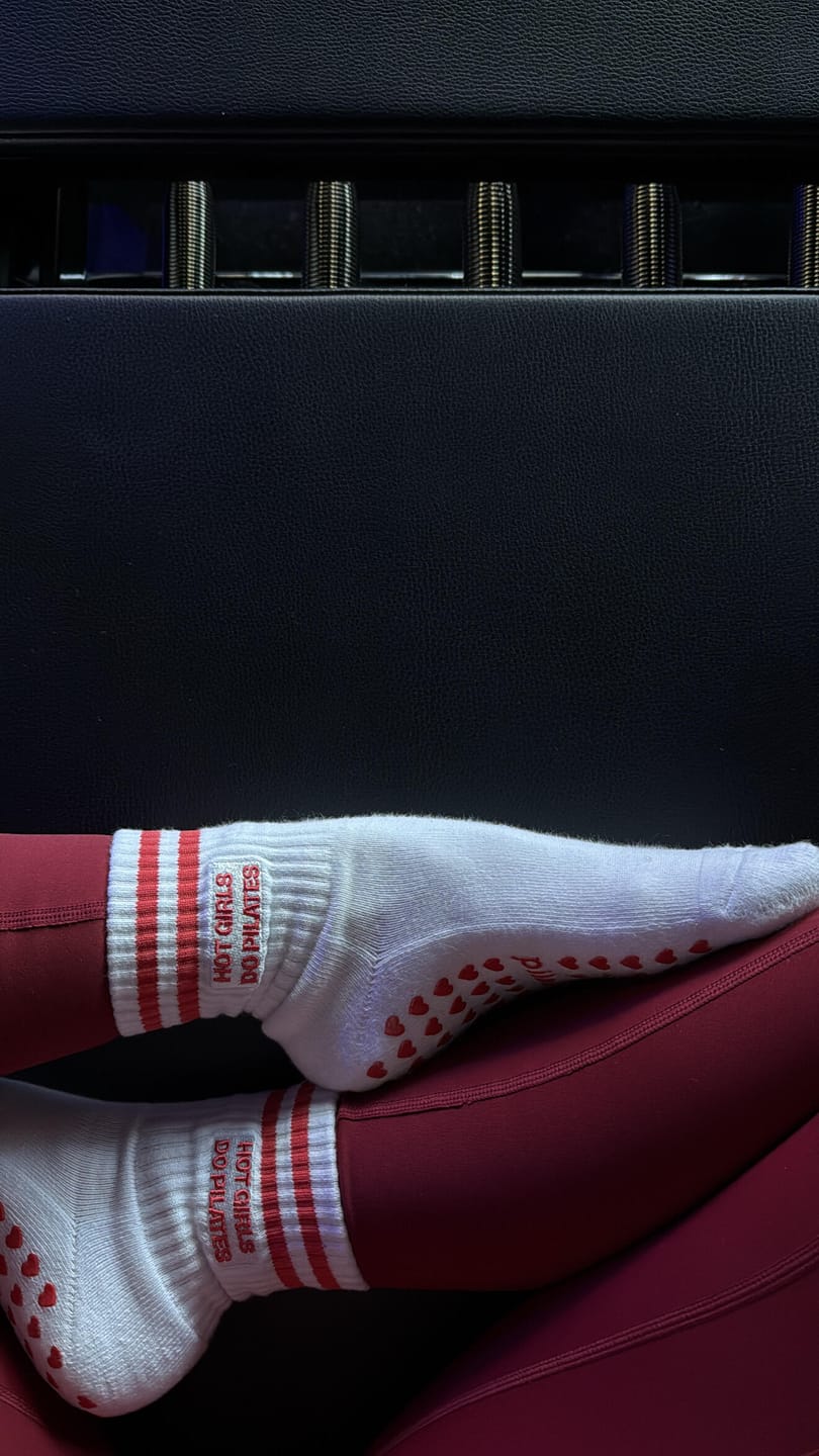 Customer photo review of Hot Girls Do PILATES Socks - WHITE/RED