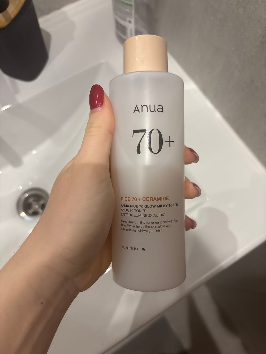 Customer photo review of Pieniņveida toniks mirdzuma piešķiršanai ādai ar rīsiem Anua Rice 70 Glow Milky Toner