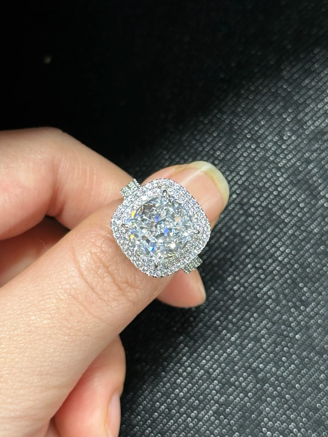 Customer photo review of Vintage Cushion Cut Sterling Silver Engagement Ring