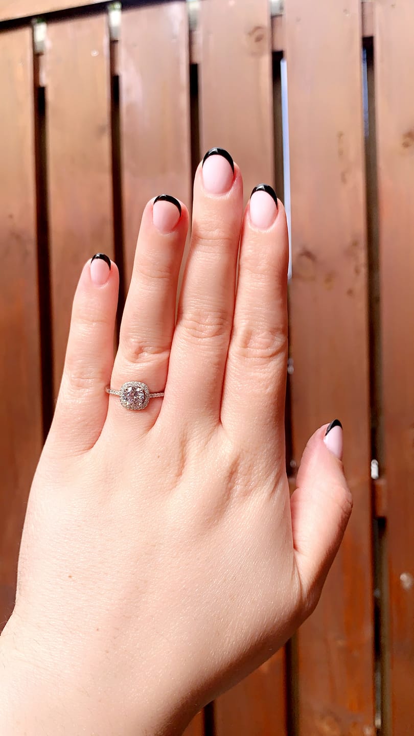 Customer photo review of The Encore Cushion Sapphire Engagement Ring