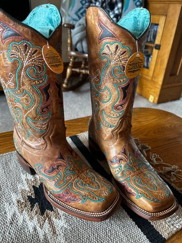 Customer photo review of Corral Ladies Sand Brown Embroidery & Studs Square Toe Boots A4483