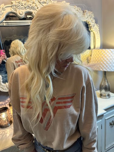 Customer photo review of Full Shine Virgin Genius Weft Hair Extensions Platinum Blonde #1000