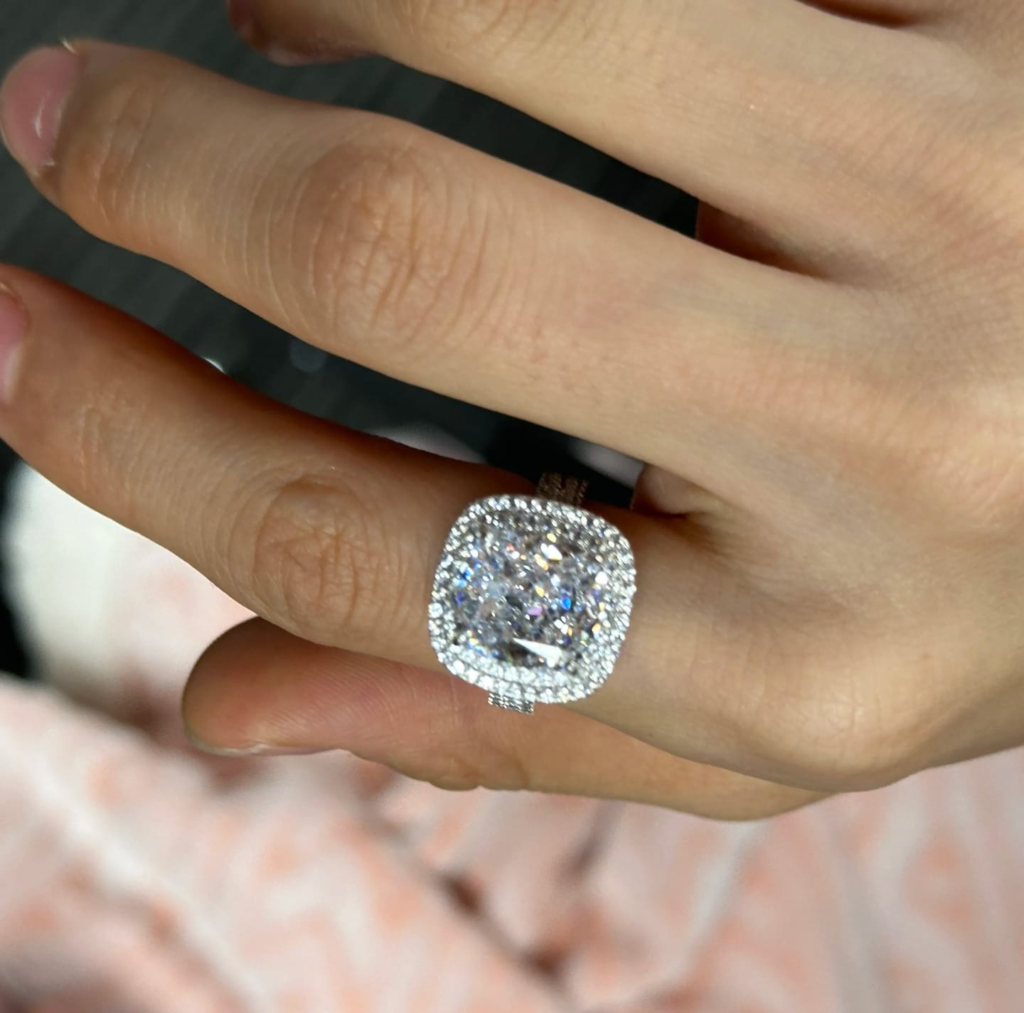 Customer photo review of Vintage Cushion Cut Sterling Silver Engagement Ring