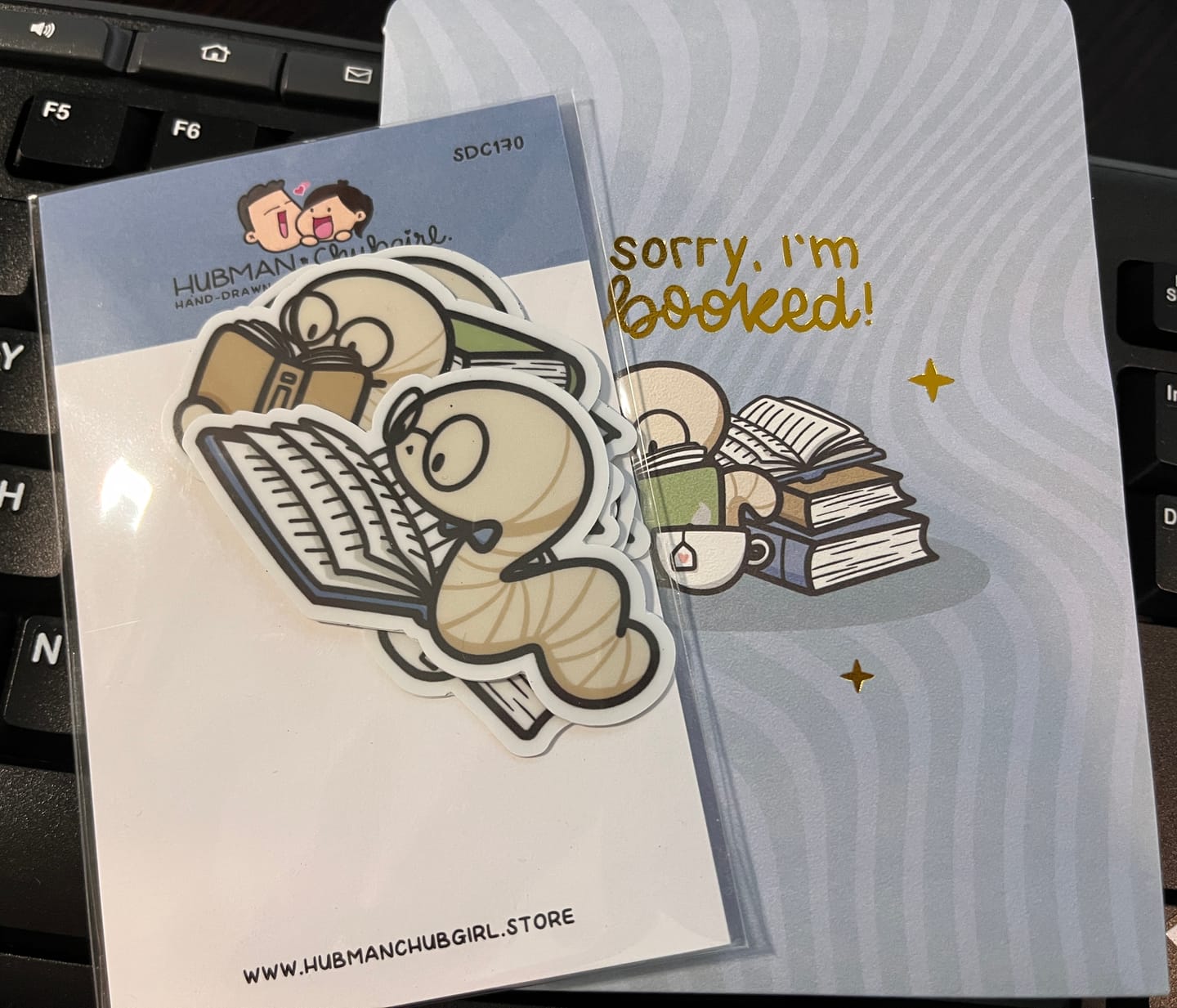 Customer photo review of Cozy Bookworm Die Cut Stickers