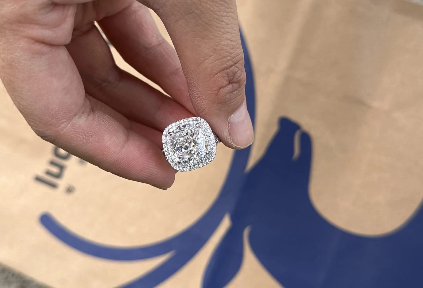 Customer photo review of Vintage Cushion Cut Sterling Silver Engagement Ring