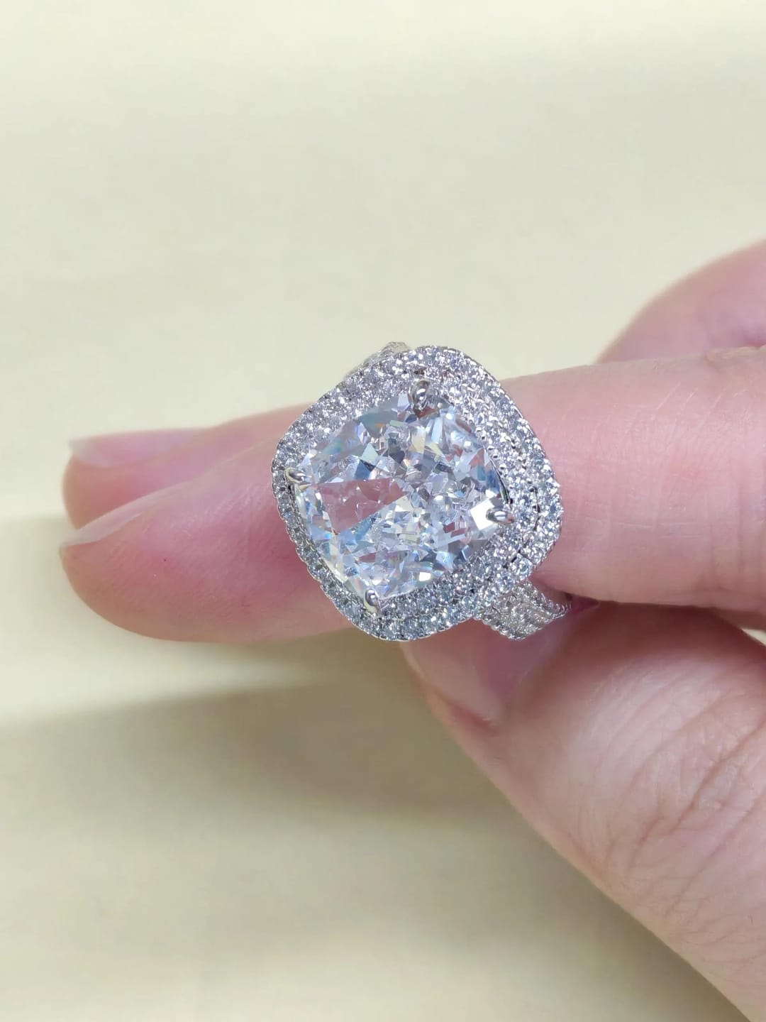 Customer photo review of Vintage Cushion Cut Sterling Silver Engagement Ring