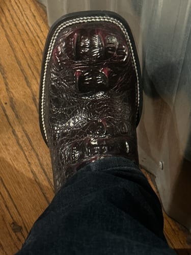 Customer photo review of Black Cherry Giant Caiman Neck Leather Boots - Square Toe