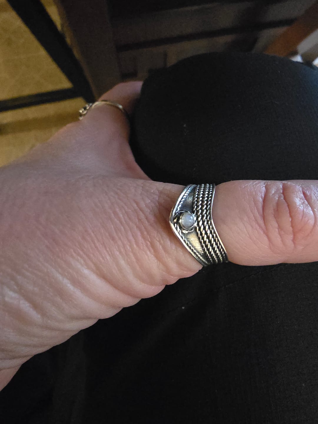 Customer photo review of Chevron Thumb Ring with Moonstone Sterling Silver