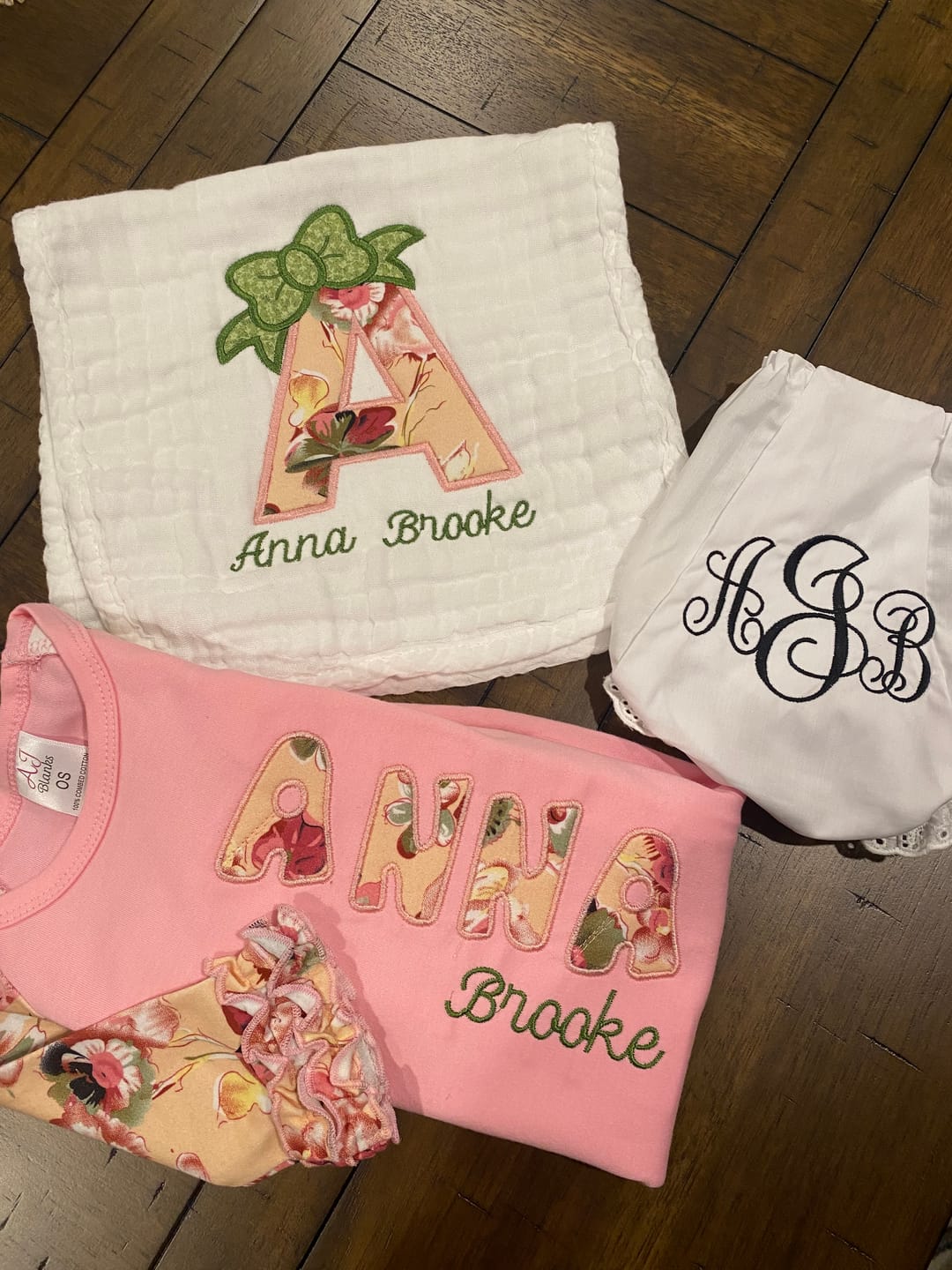 Customer photo review of Pink Floral Baby Gown Headband Set with Hidden Zipper (Swatch Included)