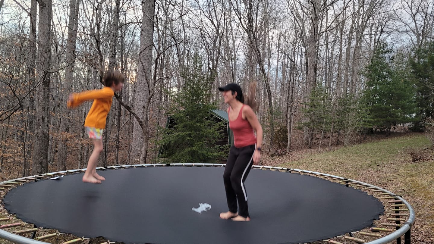 Customer photo review of Outdoor Trampoline with Safety Enclosure Net